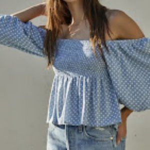 Blue polka dot off the shoulder top